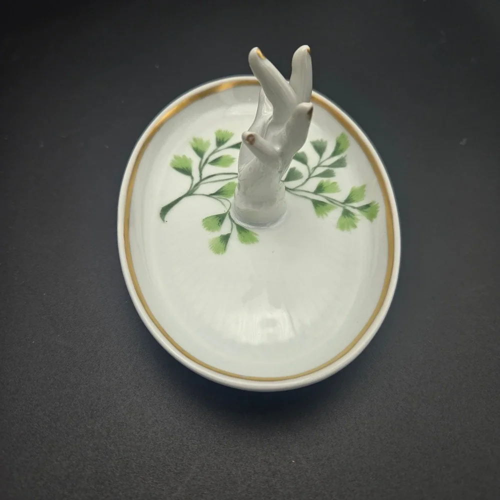 Vintage Porcelain Mini Hand‎ Ring Holder Dish White Gold Trim Made in France 5